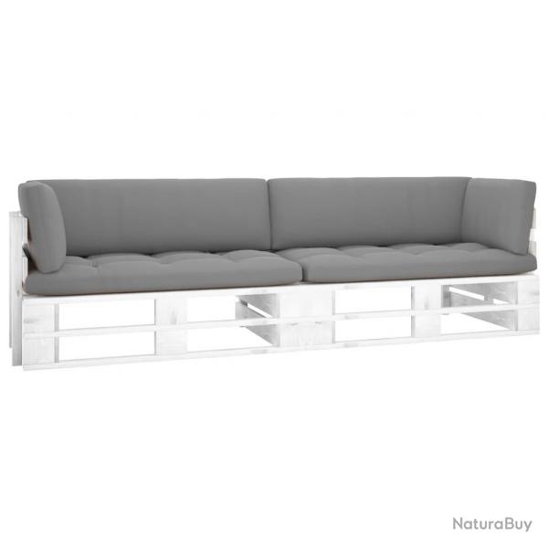 Canap palette 2 places avec coussins Pin imprgn de blanc