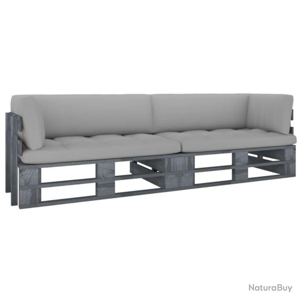 Canap palette 2 places avec coussins Pin imprgn de gris