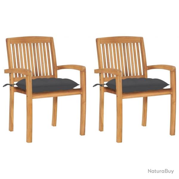 Chaises de jardin lot de 2 et coussins anthracite Bois de teck