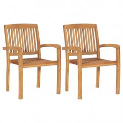 Chaises empilables à manger de jardin lot de 2 Bois teck solide