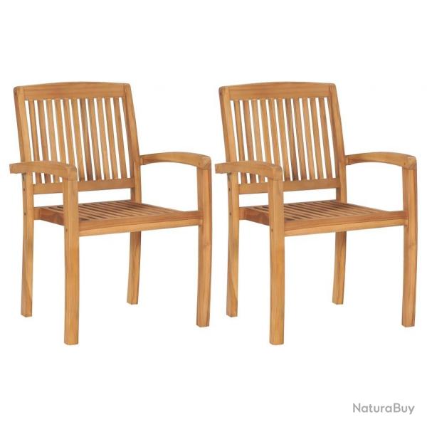 Chaises empilables  manger de jardin lot de 2 Bois teck solide
