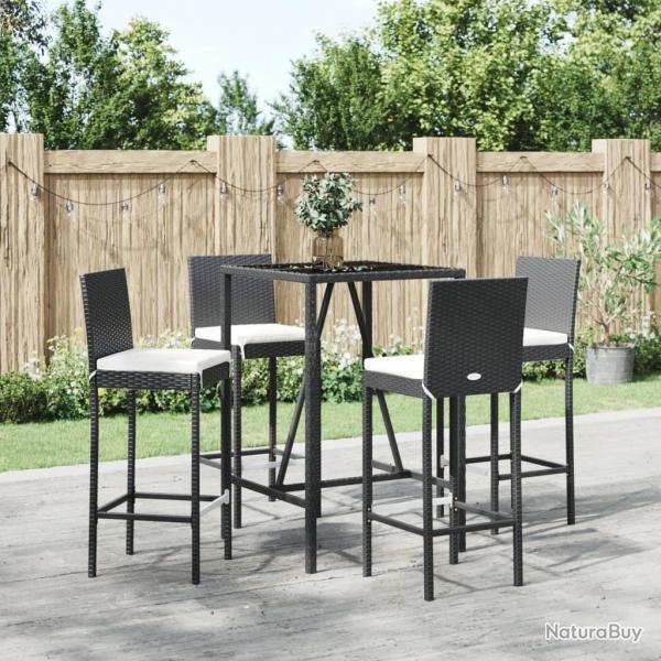 Ensemble de bar de jardin 5 pcs avec coussins noir poly rotin