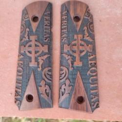 Plaquettes bois pour colt 1911, Sculpté veritas aequitas -neuf