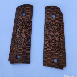 Plaquettes bois pour colt 1911, Sculpté croix celtique occident - neuf