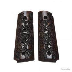 Plaquettes bois pour colt 1911, Sculpté Tète de mort - neuf