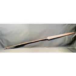 ANCIENNE LANCE AFRICAINE NGBANDI, XIX° , CONGO,  CUIVRE ET FER BLANC ET BOIS SCULPTE, NON NETTOYEE