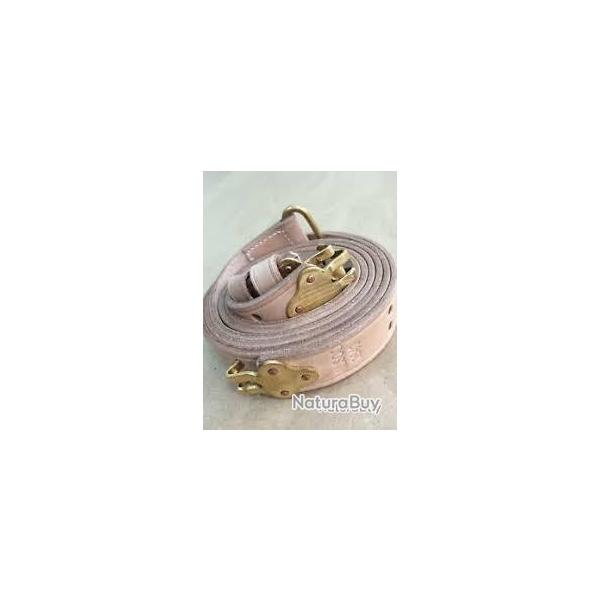 Bretelle 1918 US Bar,Neuf,1,35m, crochet dor ,Cuir Marron,reproduction