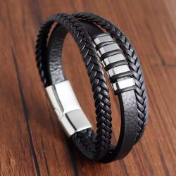 1 EURO Bracelet Cuir et Métal 21 cm Fermoire magnétique N°16