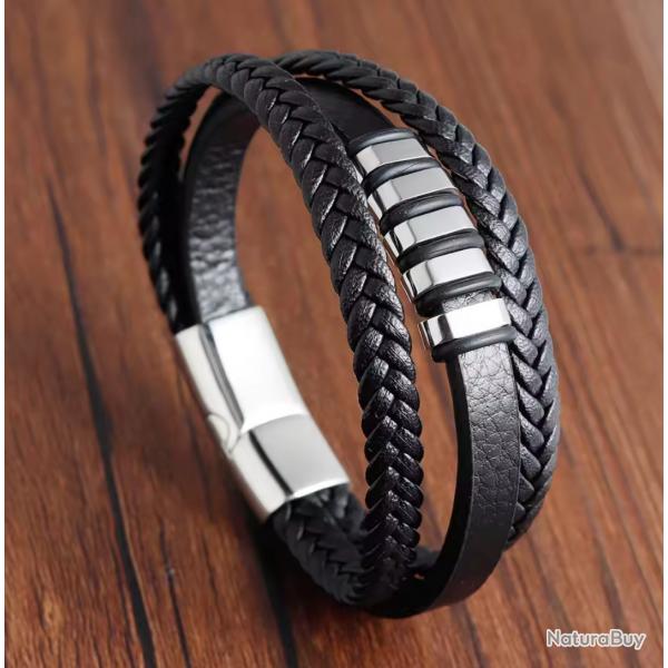 1 EURO Bracelet Cuir et Mtal 21 cm Fermoire magntique N16