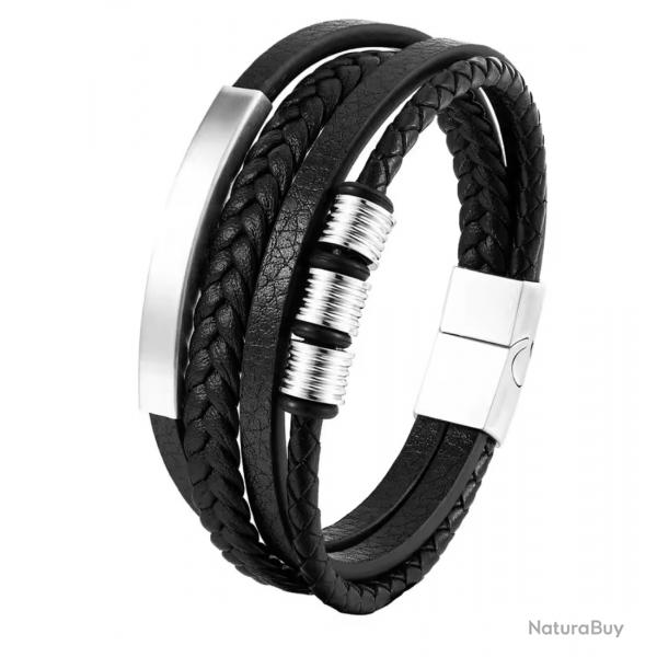 1 EURO.....Bracelet Cuir et Mtal 21 cm Fermoire magntique N21