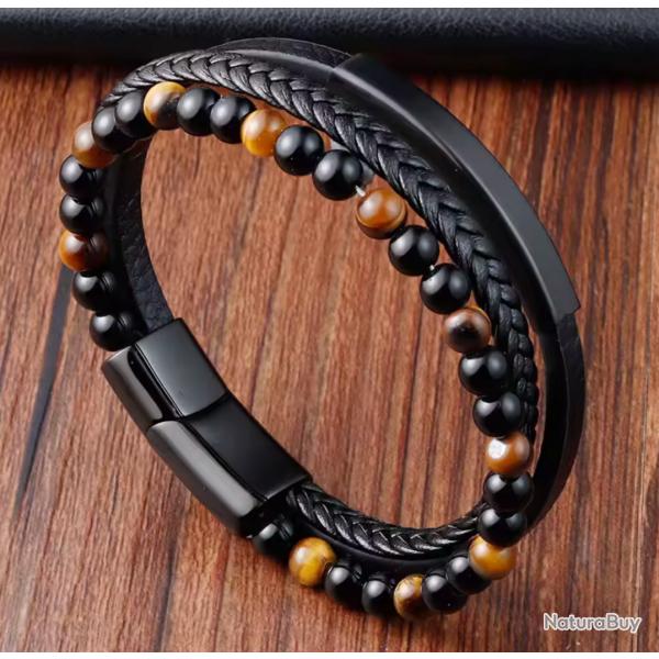 1 EURO.....Bracelet Cuir et Mtal 21 cm Fermoire magntique N15