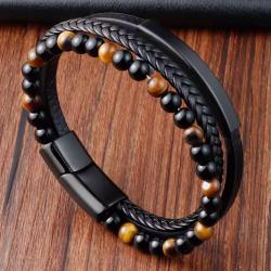 Bracelet Cuir et Métal 21 cm Fermoire magnétique N°15