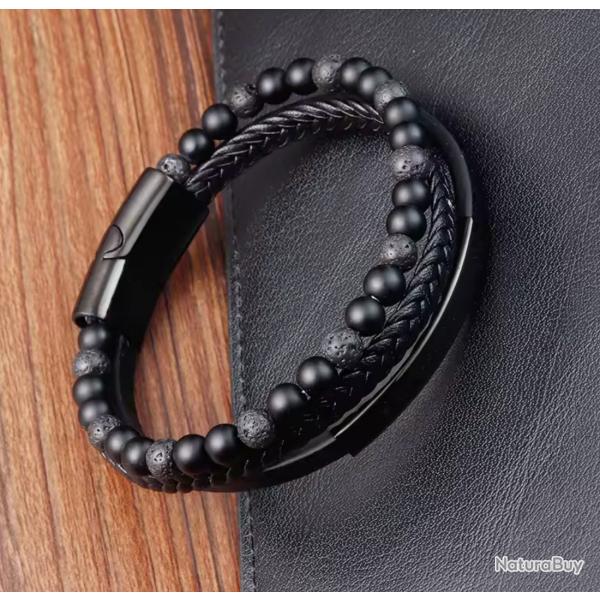 Bracelet Cuir et Mtal 21 cm Fermoire magntique N13