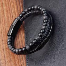 1 EURO ...Bracelet Cuir et Métal 21 cm Fermoire magnétique N°13