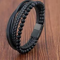 Bracelet Cuir et Métal 21 cm Fermoire magnétique N°12