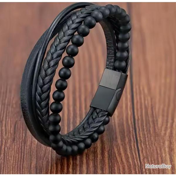 Bracelet Cuir et Mtal 21 cm Fermoire magntique N12