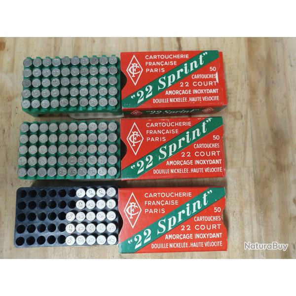 3 boites CARTOUCHERIE FRANCAISE de 22 COURT modle "22 SPRINT"  ( dont 1 entame de 23 cartouches )