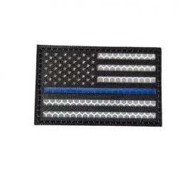 Patch Drapeau - Etats-Unis - Noir/blanc - Ligne bleue - Réfléchissant - Velcro - Livraison gratuite