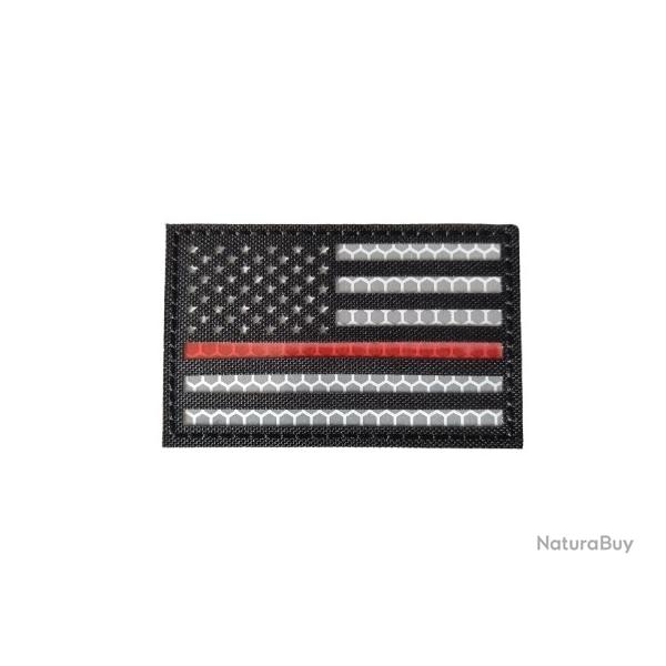 Patch Drapeau - Etats-Unis - Noir/blanc - Ligne rouge - Rflchissant - Velcro - Livraison gratuite