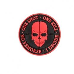 Patch One shoot, one kill, SKULL PVC - Rouge - Velcro - Livraison gratuite