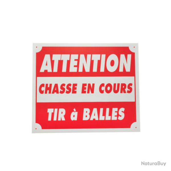 Panneau attention chasse en cours tir  balles dim 25 x 30 cm en polypropylne alvolaire