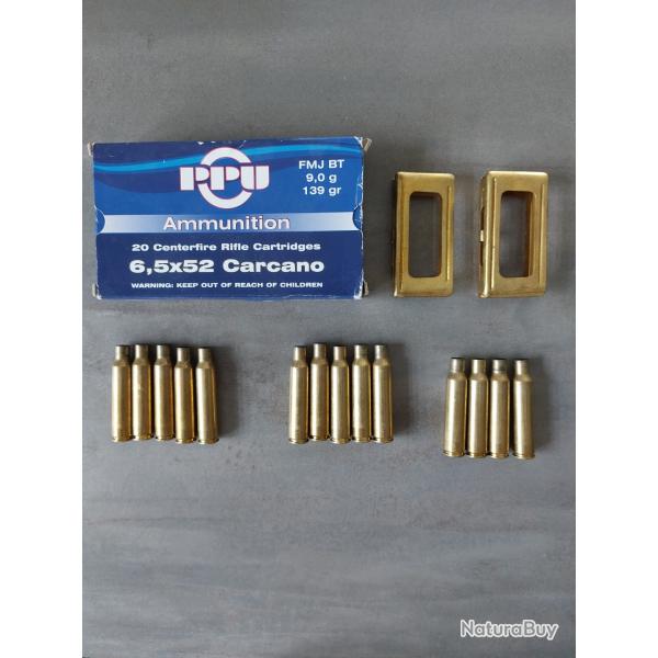 Lot 2 clips Carcano 14 douilles 6.5x52