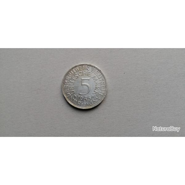 ALLEMAGNE  =  PIECE DE MONNAIE DE 5 MARKS DE 1966 J EN ARGENT
