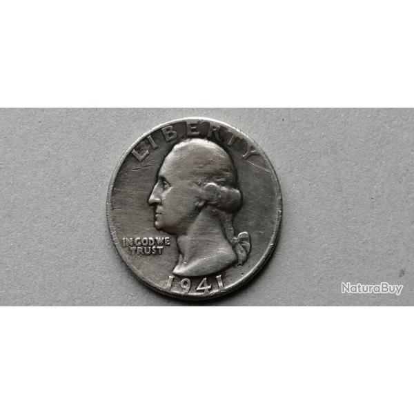 ETATS UNIS  = 1 PIECE DE  MONNAIE  DE 25 CENTS  DE 1941 EN ARGENT