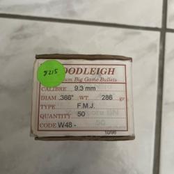 Ogive Woodleigh FMJ 9.3 mm 286 gr  Qte : 50