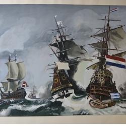 AQUARELLE ET PEINTURE COMBAT DU TEXEL D APRES EUGENE ISABEY