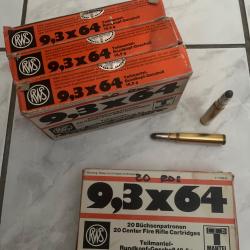 80 balles RWS 9.3x64 Teil Mantel 18.5 grammes