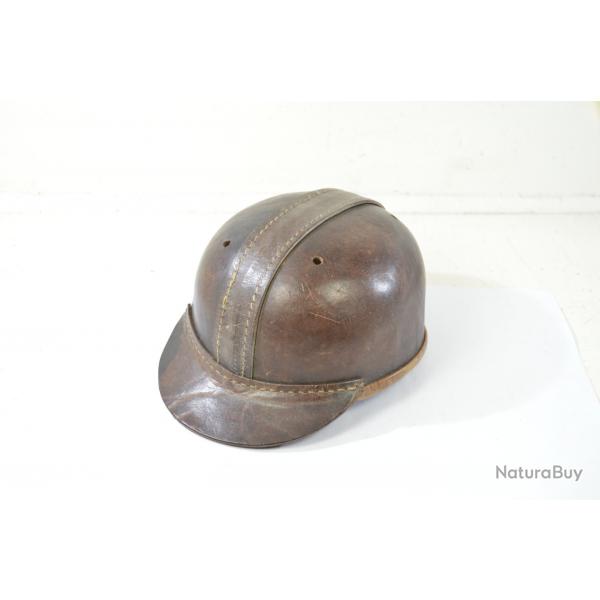 Ancien casque en cuir de mineur polonais Pologne. Annes 1930 - 1950. Mineur de fond, extraction