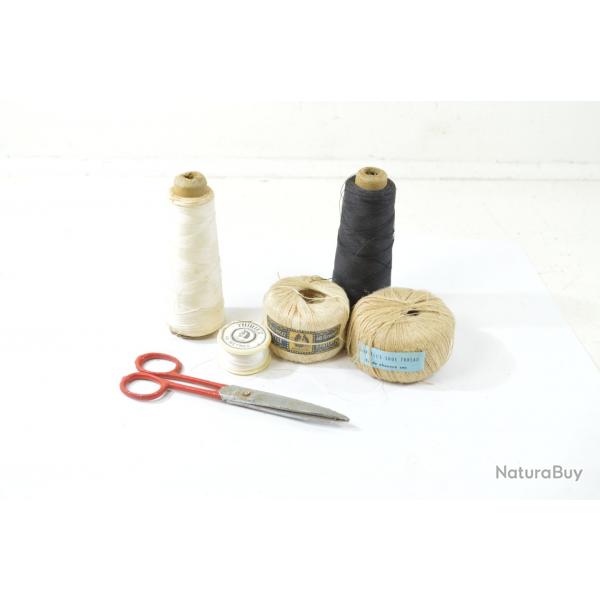 Ancien lot ciseaux et bobines de fils de couture Collection cration dcoration atelier couture cuir