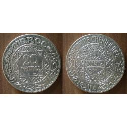 Maroc 20 Francs 1933 1352 Piece Argent Empire Cherifien
