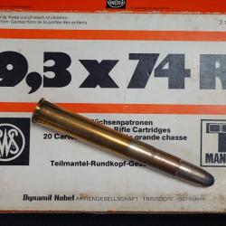 9,3x74R 20 CARTOUCHES BOITE CARTON ANCIENNE RWS MANTEL SINOXID SOFT POINT 18.5g 285 GRAINS Très bon 