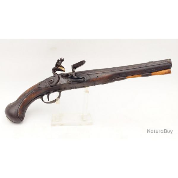 PISTOLET A SILEX D'OFFICIER PAR TEZENAS JACQUES ARQUEBUSIER EN 1740 A SAINT ETIENNE - FRANCE EPOQUE 