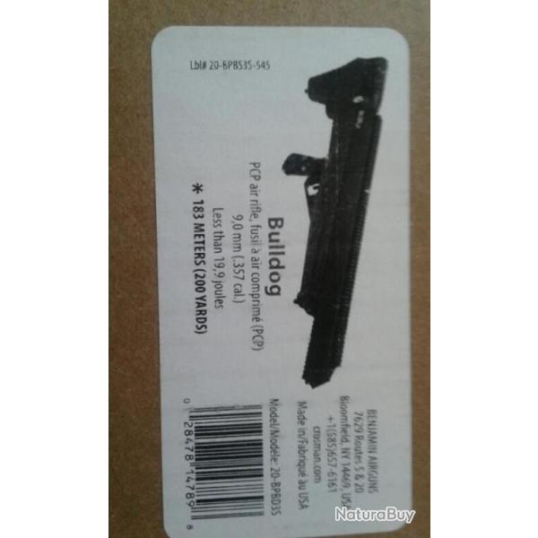 Carabine Benjamin Airguns Bulldog calibre .357 bride 19,9 Joules