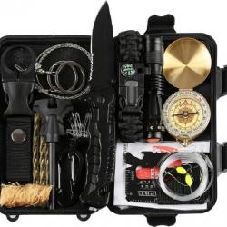 Kit de Survie d'urgence Survival KIT 27 en 1 Multi-Outils Randonnée Chasse Pêche Camping Plein air