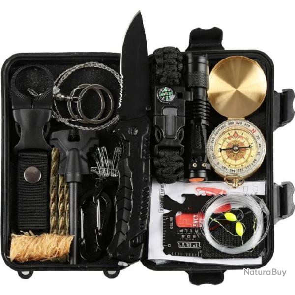 Kit de Survie d'urgence Survival KIT 27 en 1 Multi-Outils Randonne Chasse Pche Camping Plein air