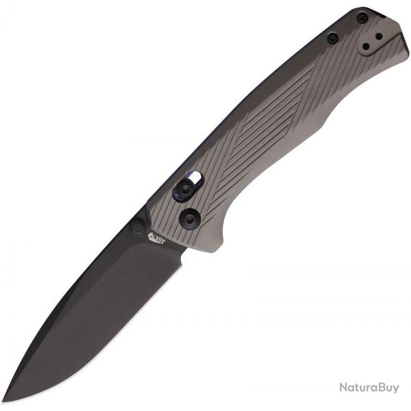 Couteau ABKT TAC Interlace Lame Acier D2 Manche Aluminium Gris et Bleu Slide Lock KIVT Clip AB1028BL