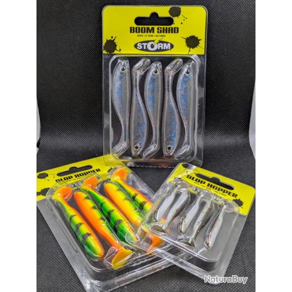 Lot leurres STORM / lot de 3 blisters,BOOM SHAD + SLOP HOPPER