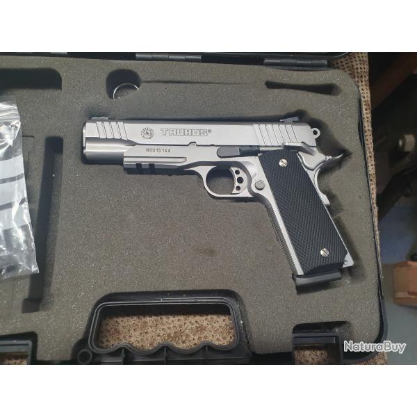 OCCASION ENTIEREMENT REVISEE : pistolet TAURUS PT 1911 AR INOX ( rail picatinny) calibre 45 ACP