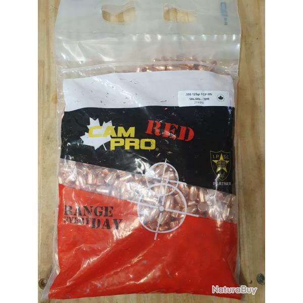 pack CAM PRO srie RED de 1.000 balles en plomb cuivr 9 mm / .355  FCP RN de 125 grains