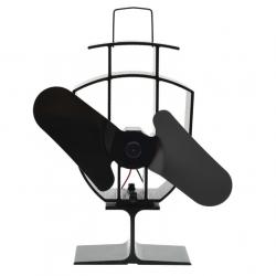 Ventilateur noir pour poêle en aluminium - 2 pales, auto-alimenté par la chaleur, silencieux