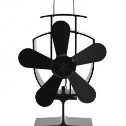 Ventilateur noir 5 pales pour poêle - Aluminium, sans électricité, chaleur auto-alimentée