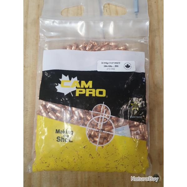 pack CAM PRO de 500 balles en plomb cuivr de calibre 32 S&W ( .312 / 7,93 )  FCP RNFP de 85 grains