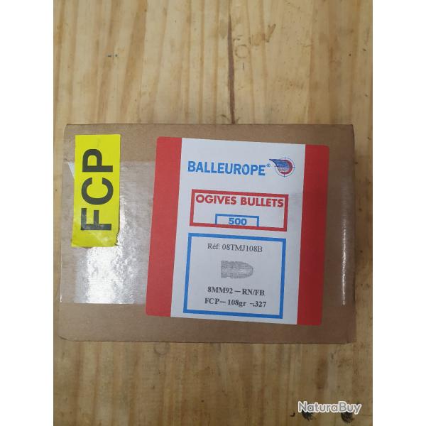 pack BALLEUROPE de 500 balles en plomb cuivr de cal. 8mm mod 92 ( .327 / 8,31 )  FCP RNFP de 108 gr