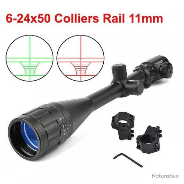 Lunette de Vise 6-24X50 Colliers Rail 11mm Rticule Vert Rouge Tir Afft Tactique Loisir Bestsight
