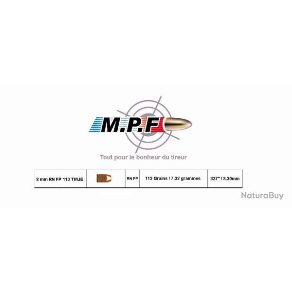 Ogives MPF Cuivres 8 mm RN FP 113 Gr TMJE  327" par 500