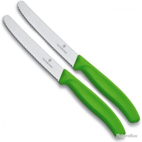 Victorinox 6.7836.L114 Couteau  tomates Swiss Classic, dent, vert, 11 cm, 2 Pcs